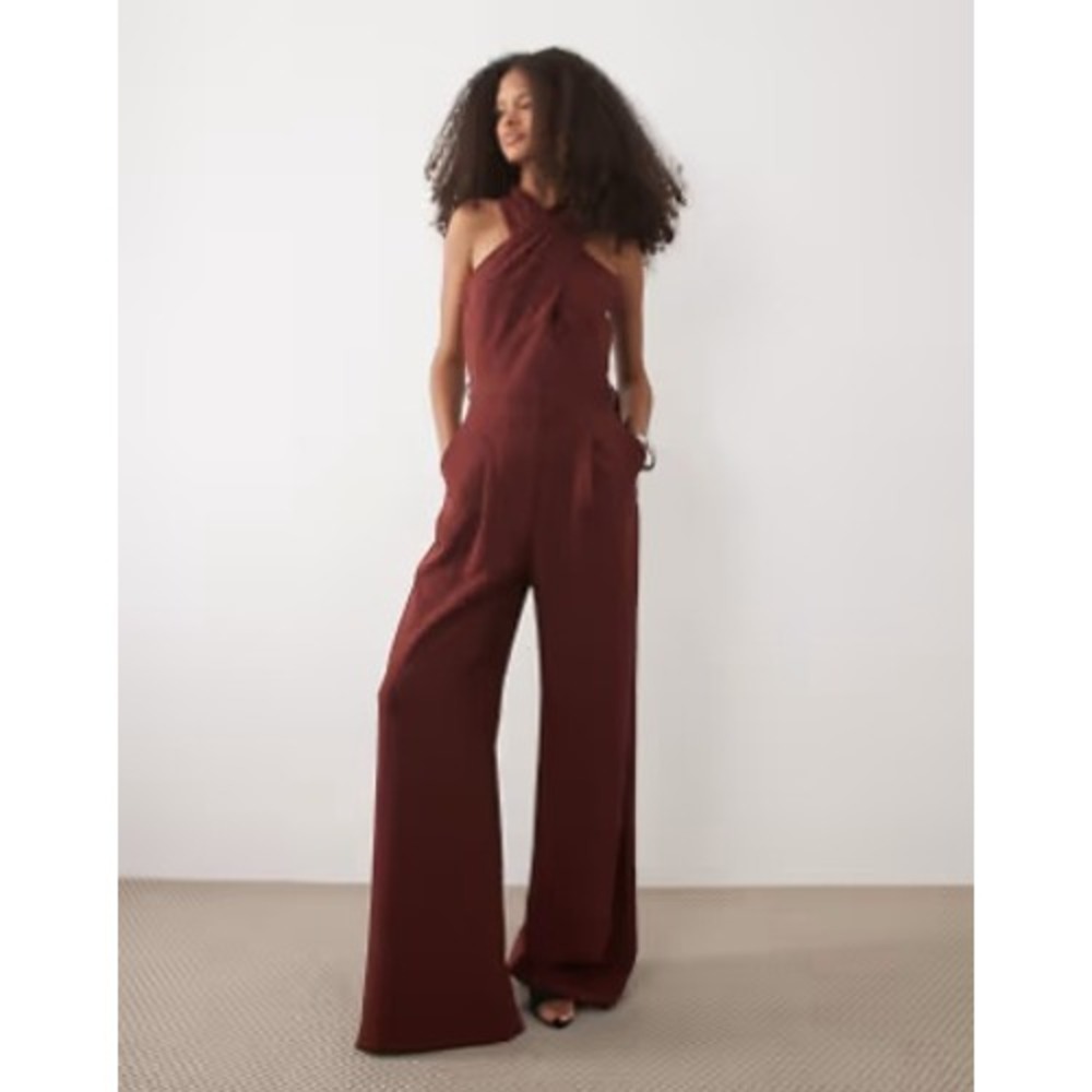 BNWT MANGO Mono Jane Cross-Over Burgundy Red Jumpsuit, Reg $140